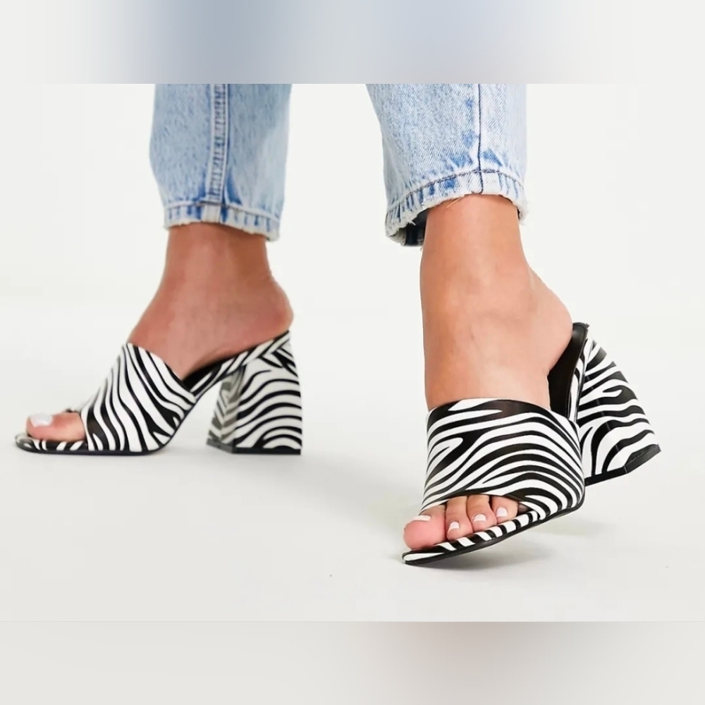Public Desire Black and White Zebra Heeled Mules